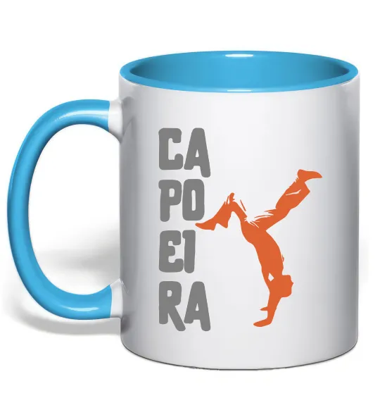 Чашка з кольоровою ручкою Капоейра силует Блакитний фото