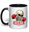 Чашка с цветной ручкой Boxing skeleton Черный фото