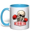 Чашка с цветной ручкой Boxing skeleton Голубой фото