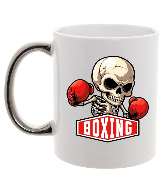 Чашка с цветной ручкой Boxing skeleton Серебро фото