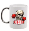 Чашка с цветной ручкой Boxing skeleton Серебро фото