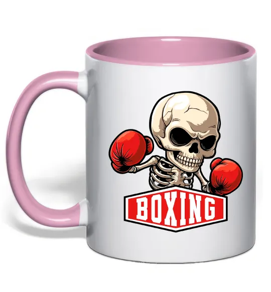 Чашка с цветной ручкой Boxing skeleton Нежно розовый фото