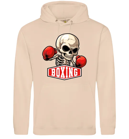 Мужская толстовка (худи) Boxing skeleton Песочный фото