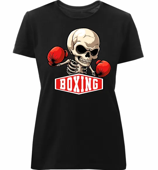 Женская премиум футболка Boxing skeleton Черный фото