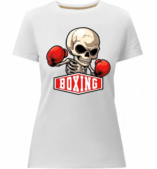 Женская премиум футболка Boxing skeleton Белый фото
