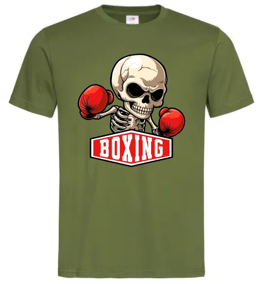 Мужская футболка Boxing skeleton Оливковый фото