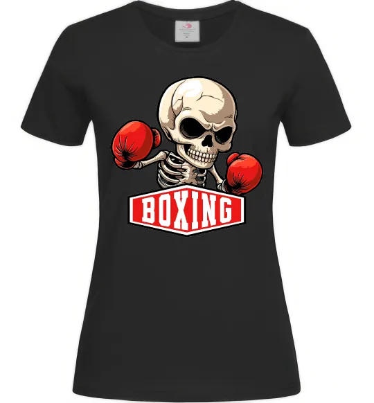 Женская футболка Boxing skeleton Черный фото