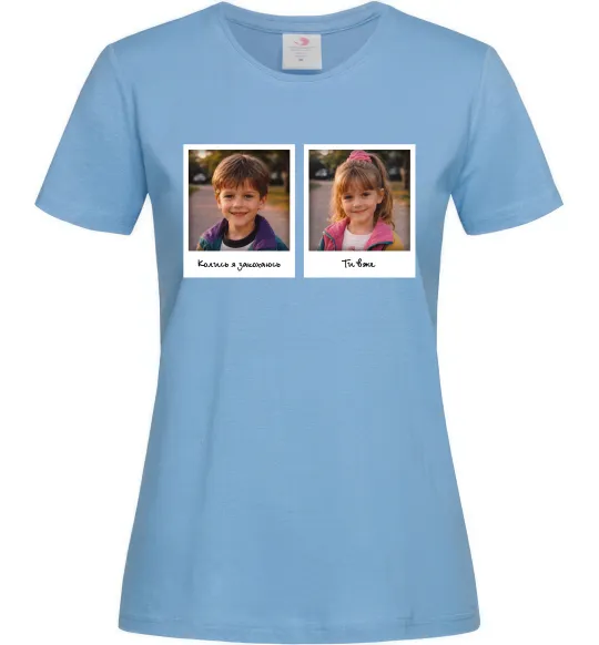 Женская футболка Дитячі фото парні Голубой фото
