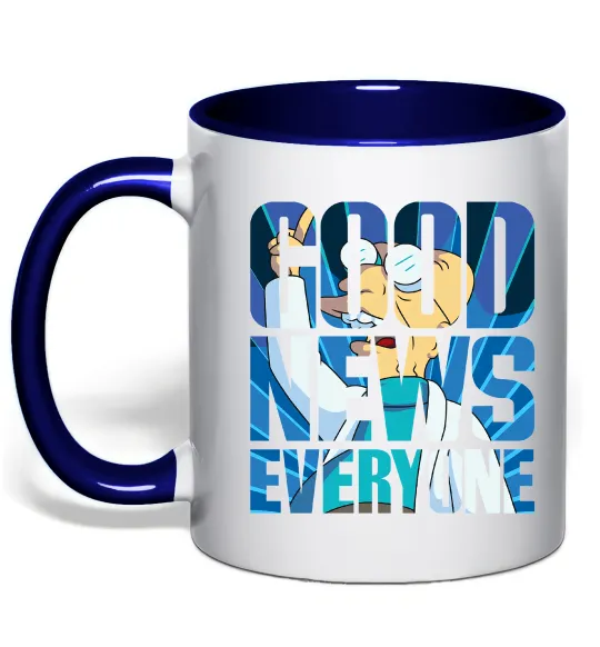 Чашка с цветной ручкой Good news everyone Глубокий темно-синий фото