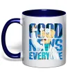 Чашка с цветной ручкой Good news everyone Глубокий темно-синий фото