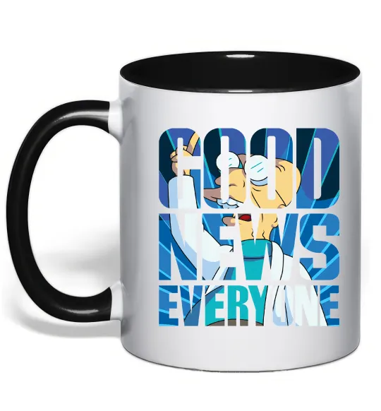 Чашка с цветной ручкой Good news everyone Черный фото