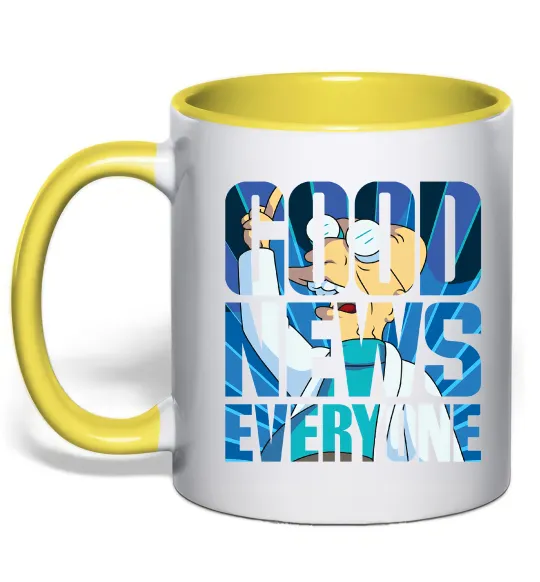 Чашка с цветной ручкой Good news everyone Лимонный фото