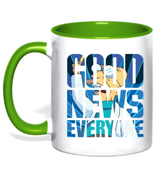 Чашка с цветной ручкой Good news everyone Лаймовый фото