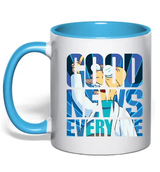 Чашка с цветной ручкой Good news everyone Голубой фото