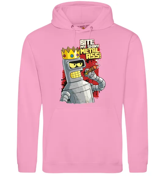 Чоловіча толстовка (худі) Вкуси мій блискучий металевий зад Рожевий фото