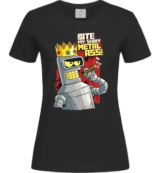 Жіноча футболка Вкуси мій блискучий металевий зад Чорний фото