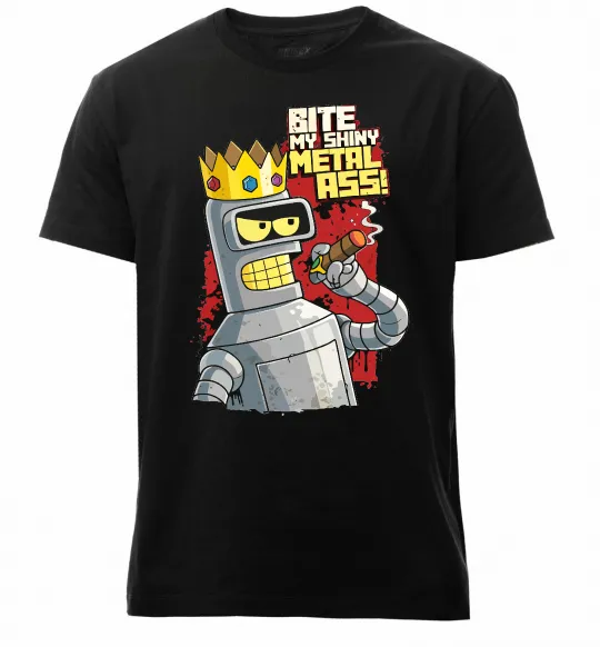 Чоловіча преміум футболка Вкуси мій блискучий металевий зад Чорний фото
