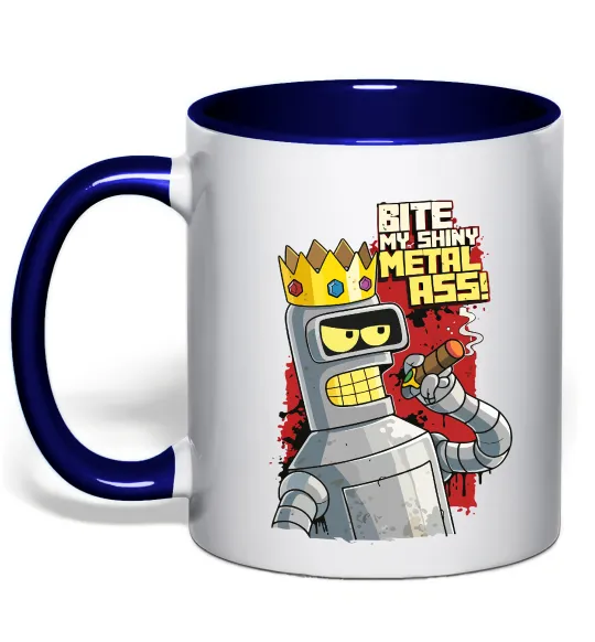 Чашка з кольоровою ручкою Вкуси мій блискучий металевий зад Глибокий темно-синій фото