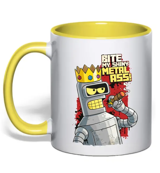 Чашка з кольоровою ручкою Вкуси мій блискучий металевий зад Лимонний фото