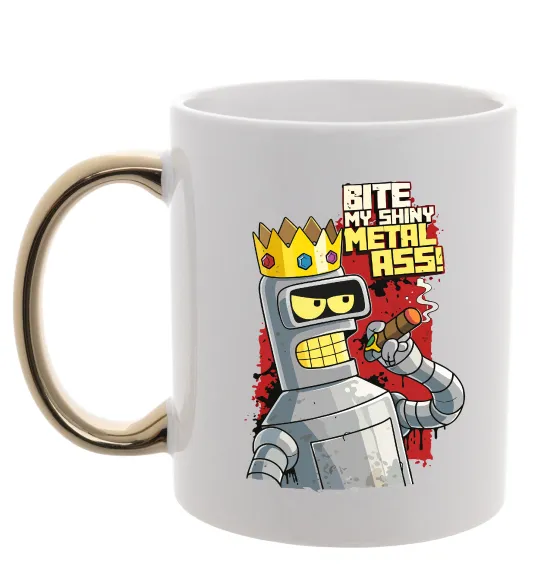 Чашка з кольоровою ручкою Вкуси мій блискучий металевий зад Золото фото