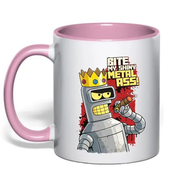 Чашка з кольоровою ручкою Вкуси мій блискучий металевий зад Ніжно рожевий фото