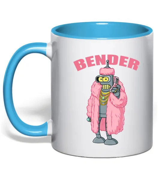 Чашка з кольоровою ручкою Бендер гламур Блакитний фото