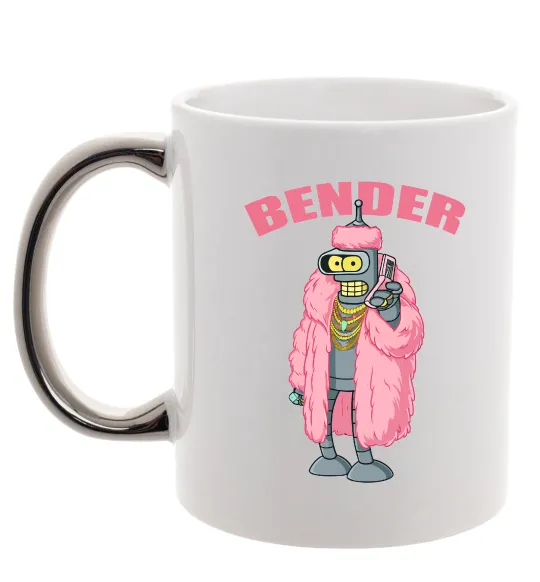 Чашка з кольоровою ручкою Бендер гламур Срібло фото