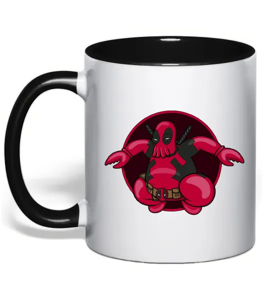 Чашка с цветной ручкой Дедпул Зойдберг Черный фото