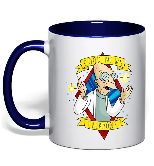 Чашка с цветной ручкой Professor Good news Глубокий темно-синий фото