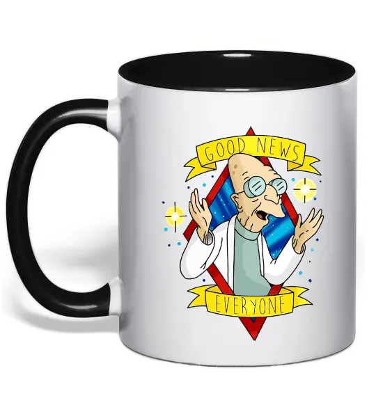 Чашка с цветной ручкой Professor Good news Черный фото