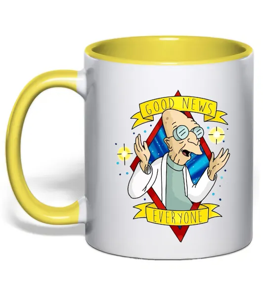 Чашка с цветной ручкой Professor Good news Лимонный фото