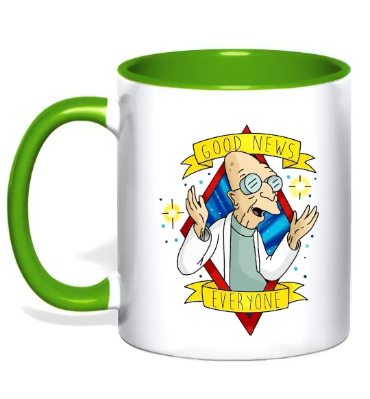 Чашка с цветной ручкой Professor Good news Лаймовый фото