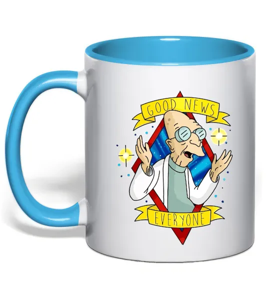 Чашка с цветной ручкой Professor Good news Голубой фото