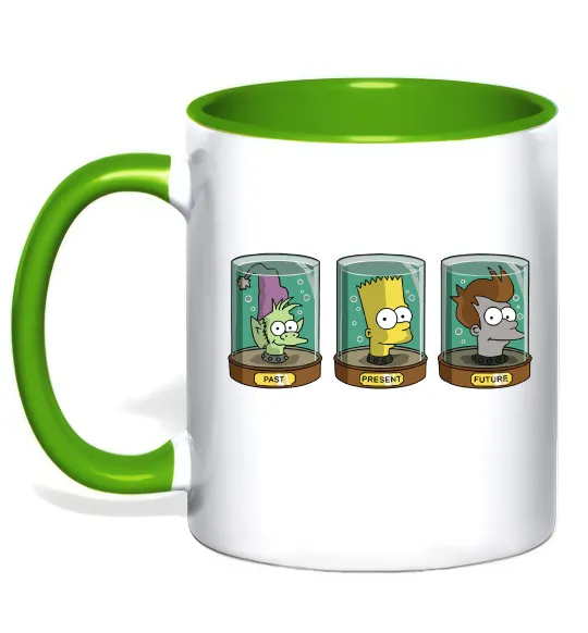 Чашка з кольоровою ручкою Past Present Future Cartoon Лаймовий фото