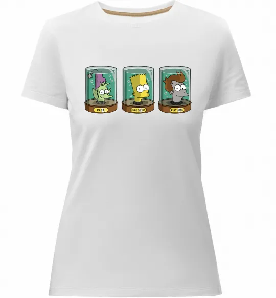 Жіноча преміум футболка Past Present Future Cartoon Білий фото