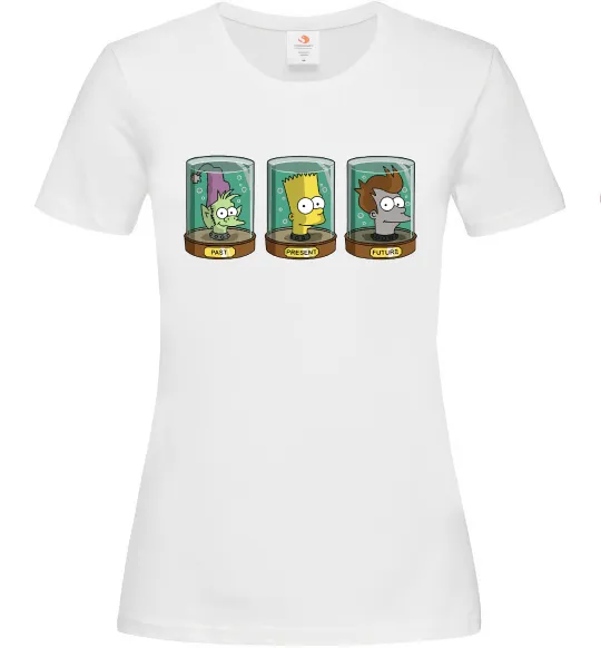 Жіноча футболка Past Present Future Cartoon Білий фото