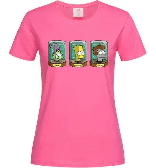 Жіноча футболка Past Present Future Cartoon Яскраво-рожевий фото