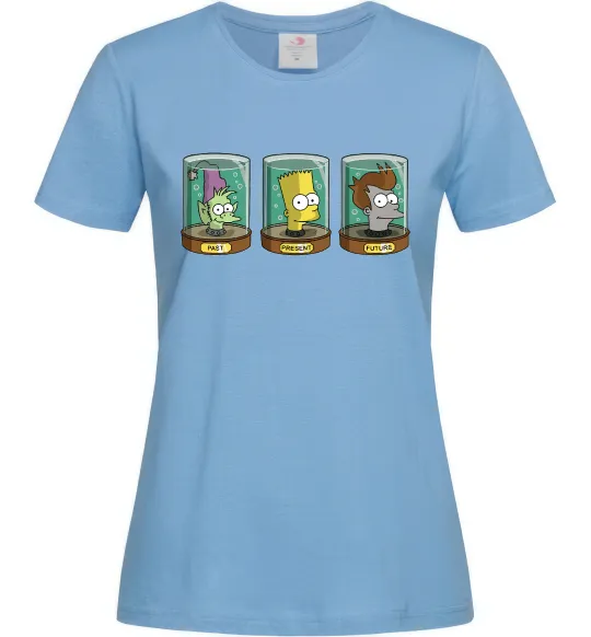 Жіноча футболка Past Present Future Cartoon Блакитний фото