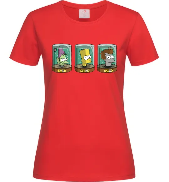 Жіноча футболка Past Present Future Cartoon Червоний фото