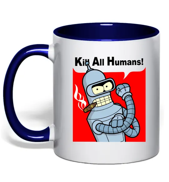 Чашка з кольоровою ручкою Bender Kill human Глибокий темно-синій фото