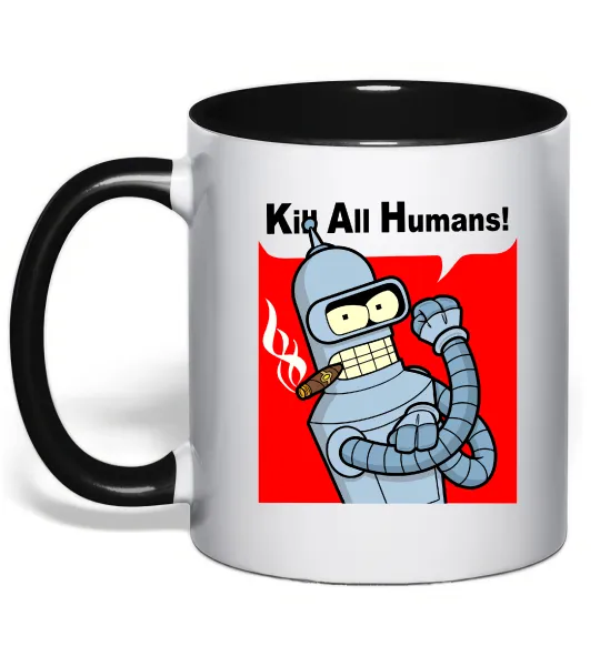 Чашка з кольоровою ручкою Bender Kill human Чорний фото
