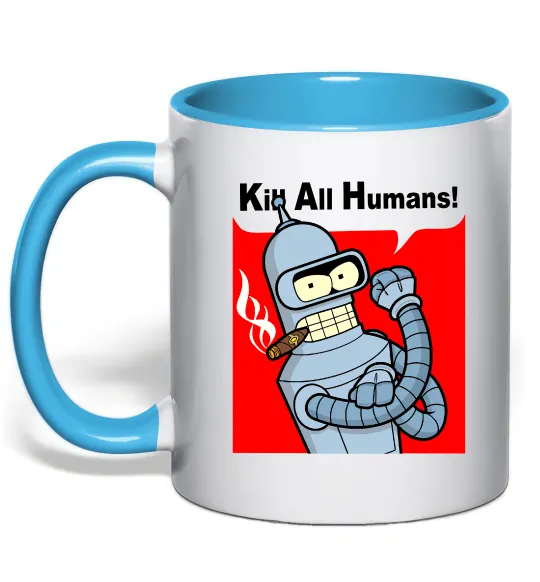 Чашка з кольоровою ручкою Bender Kill human Блакитний фото