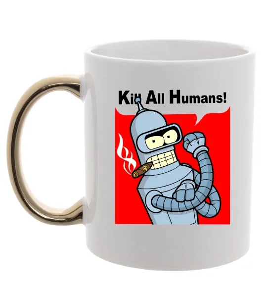 Чашка з кольоровою ручкою Bender Kill human Золото фото