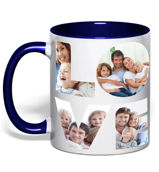 Чашка с цветной ручкой Love фото Глубокий темно-синий фото