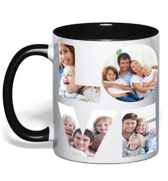 Чашка с цветной ручкой Love фото Черный фото