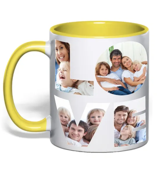 Чашка с цветной ручкой Love фото Лимонный фото