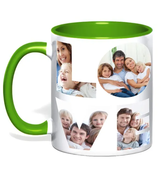 Чашка с цветной ручкой Love фото Лаймовый фото