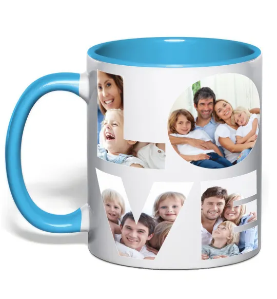 Чашка с цветной ручкой Love фото Голубой фото