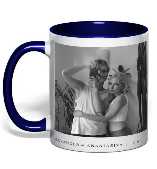 Чашка с цветной ручкой Фото з підписом та датою Глубокий темно-синий фото