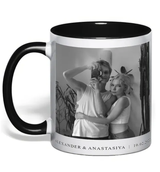 Чашка с цветной ручкой Фото з підписом та датою Черный фото